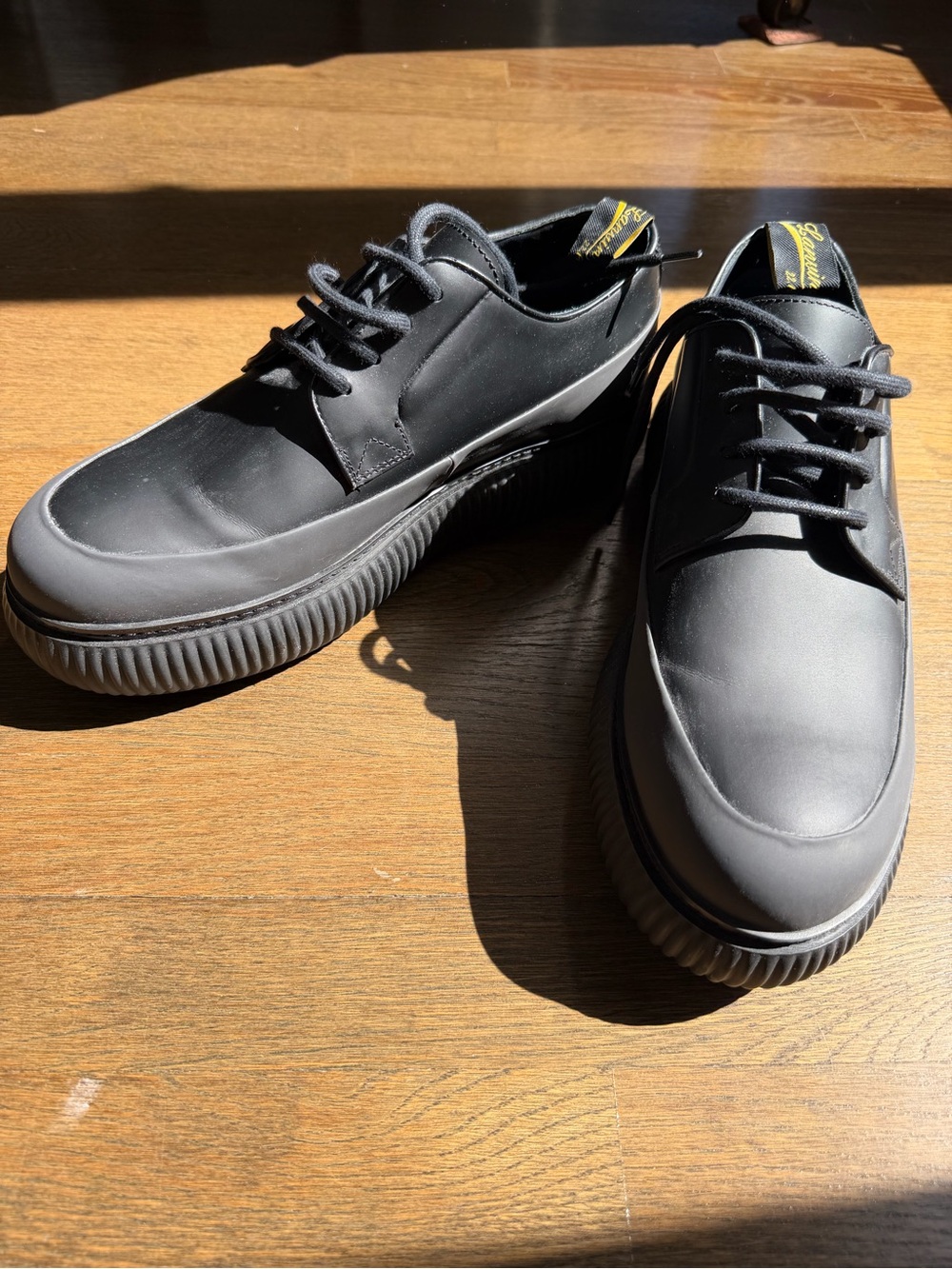 Lanvin Black Matte Leather Derby Sneakers